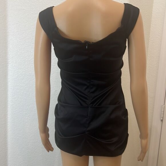 Betsy & Adam Size 4 Black Dress Black Slimming Ruching Square Neck Capped Sleeve - Picture 6 of 10